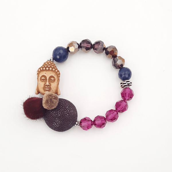 Armband "Buddha an Rochenleder violett-fuchsia"
