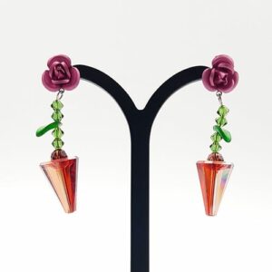 Ohrring "Blumentopf groß, rosa Rose"