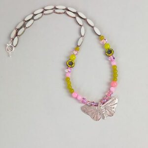 Kette "Schmetterlingsliebe pink-grün"