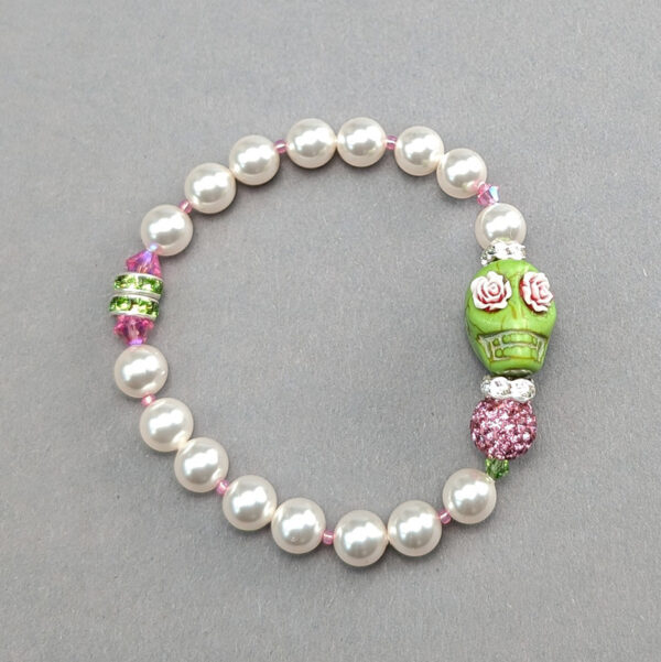 Armband "grüner Skull mit Glanz und Gloria"