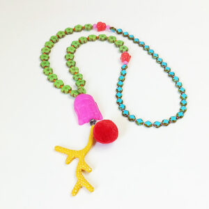 Kette "Pink-Buddha mit gelbem Korallenast"