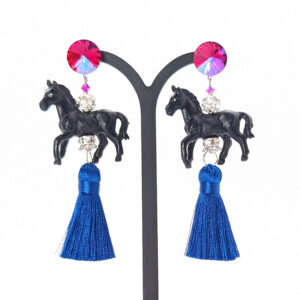 Ohrring "Araber Hengst schwarz - blau und pink gepimmt"