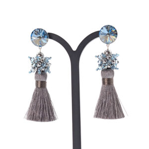 Ohrring „Satelliten aqua-sand mit grauer Troddel“