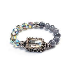 Armband "Black Diamond und Aqua - Kristalle und Jade"