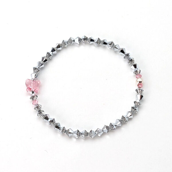Armband rosa Schmetterling mit silbrigen-Kristallen