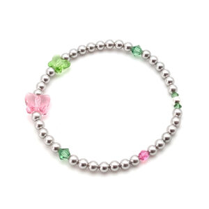 Armband silbrig-graue Crystal Pearls mit kleinen Schmetterlingen