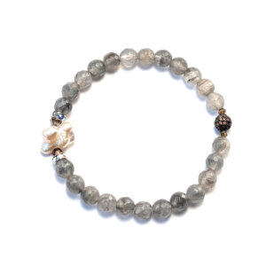 Armband mit Kristall Quarz, Barockperle und Pavé Kugel