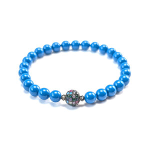 Armband mittlere Swarovski Crystal Pearls mittelblau mit Pavé-Kugel