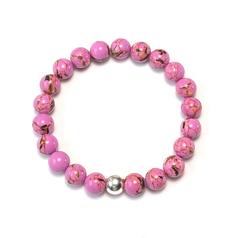 Armband aus farbveredelten pinken Jaspis mit Silberverbinder