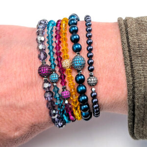 Armbänder mit Swarovski Kristallen Petrol, Purple, Yellow und Pavé