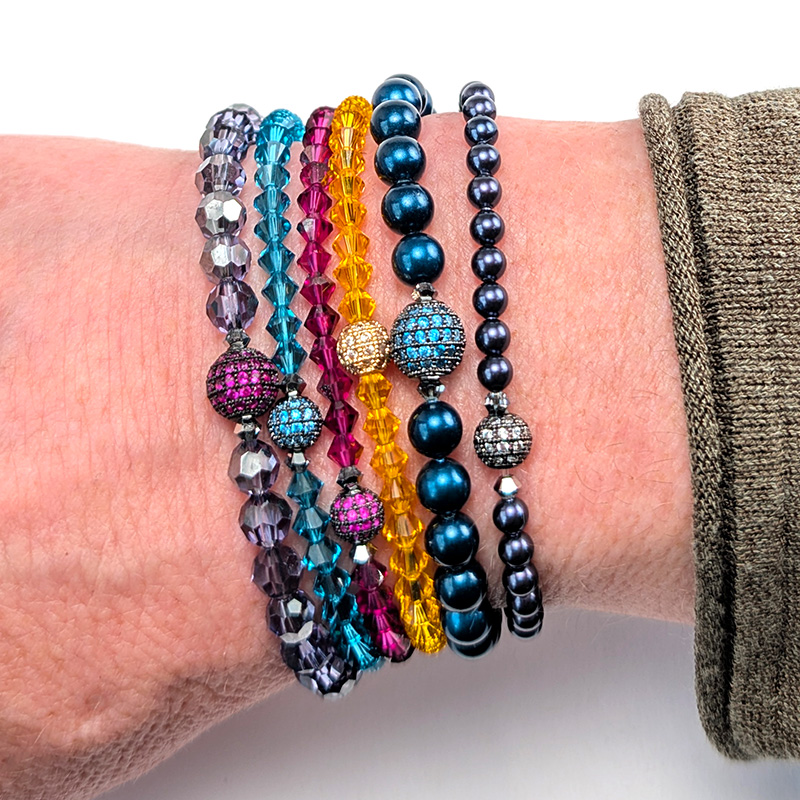Armbänder mit Swarovski Kristallen Petrol, Purple, Yellow und Pavé