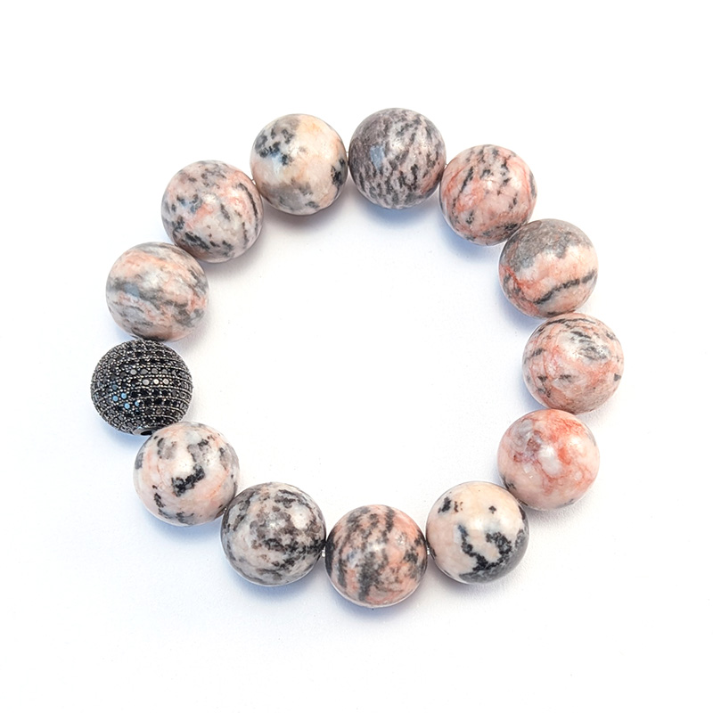 Armband aus Zebra-Jaspis und Pavé-Kugel