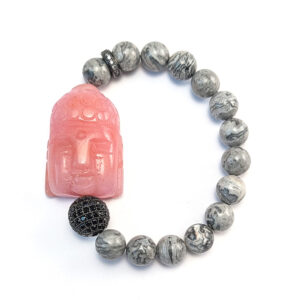 Armband mit Jade-Buddha in Rosé, Achat und Pavé
